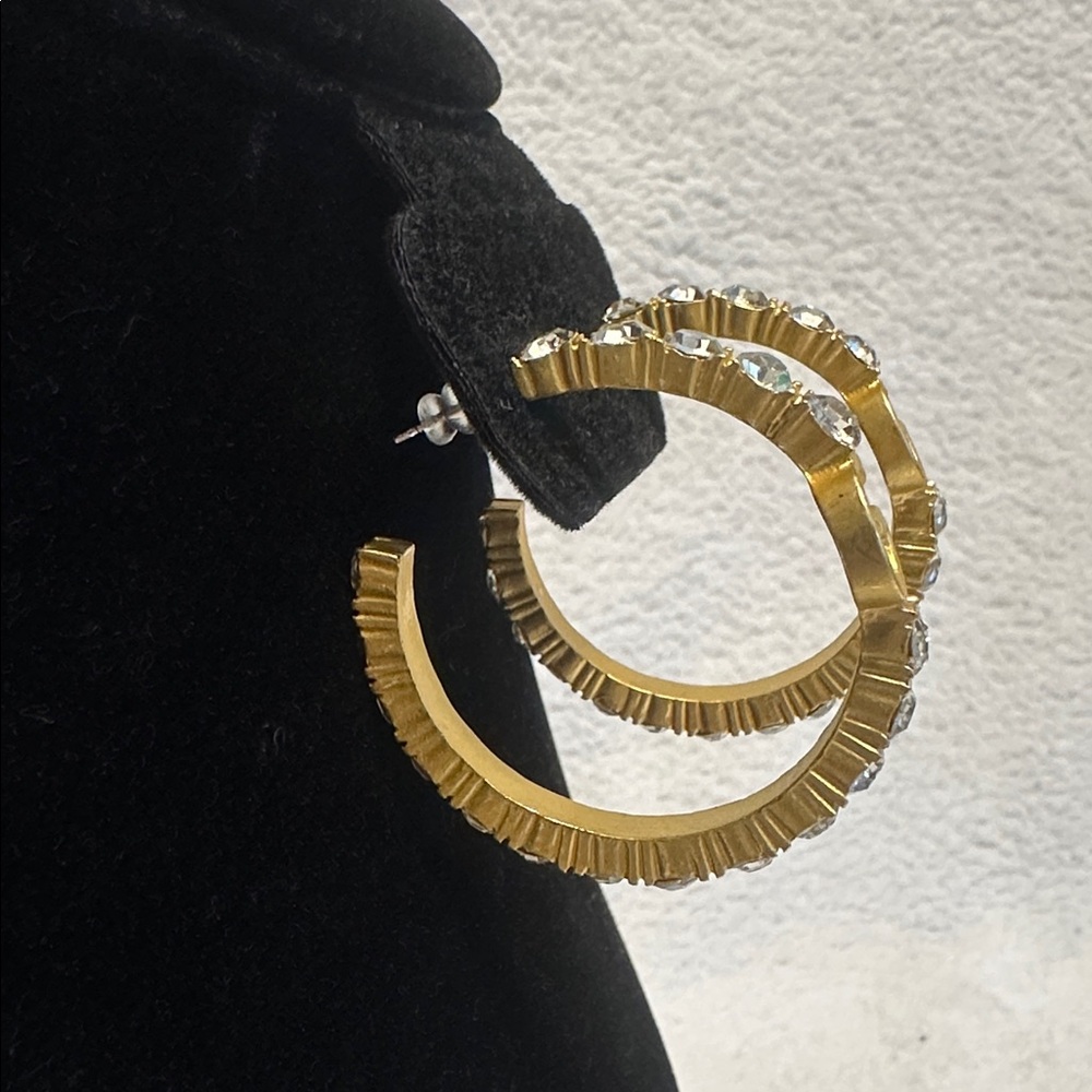 BRAND NEW! NEVER WORN! 
Elegant Gold and Silver Crystal Hoop Earrings - Picture 2 of 4